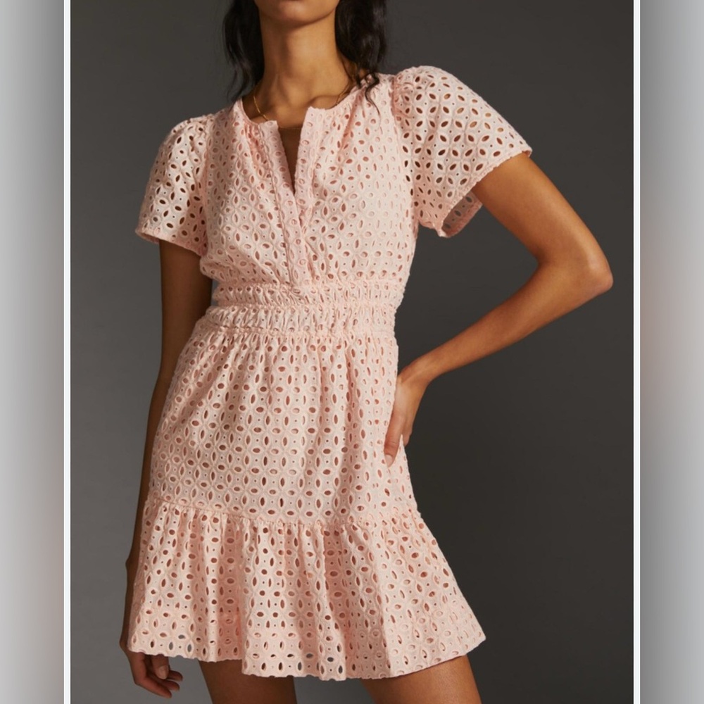 Anthropologie Blush Eyelet Mini Dress